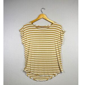 Green Envelope Womens Striped Short Sleeve T Shirt Top Mustard Yellow White M